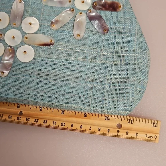 Vintage MOP accents wood handle bag purse 60s style material retro EUC - Picture 5 of 10